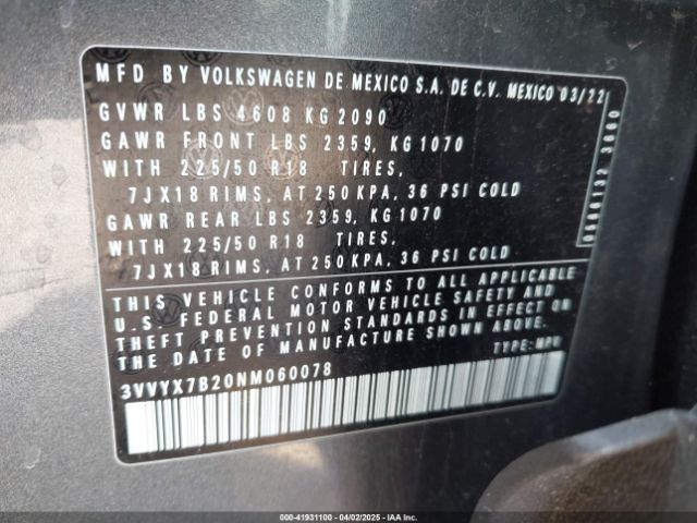 3VVYX7B20NM060078 Volkswagen Taos 1.5t Se