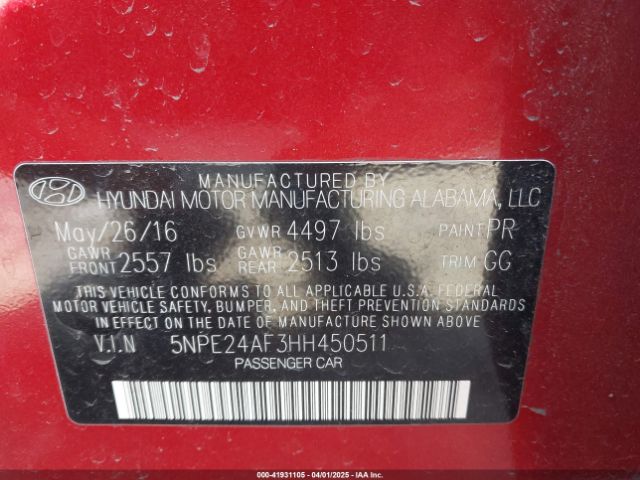 5NPE24AF3HH450511 Hyundai Sonata