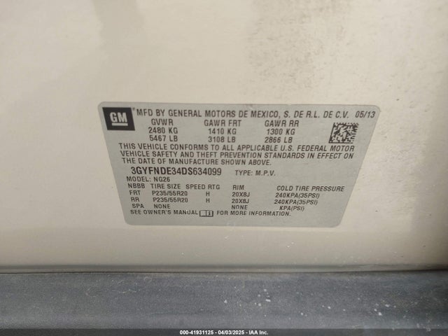2013 CADILLAC SRX 3GYFNDE34DS634099 Photo 8