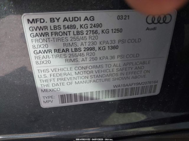 WA15AAFY9M2076164 Audi Q5 Sportback Premium Plus 45 Tfsi Quattro S Tronic