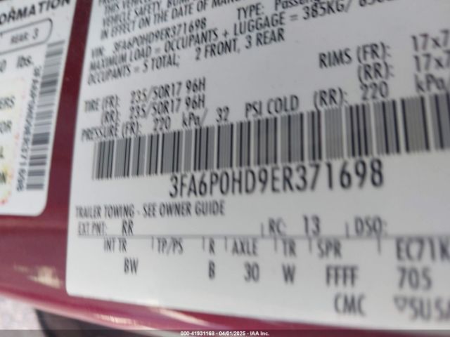 3FA6P0HD9ER371698 Ford FUSION SE