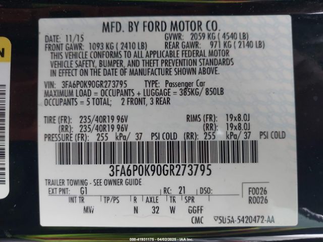 3FA6P0K90GR273795 Ford Fusion Titanium