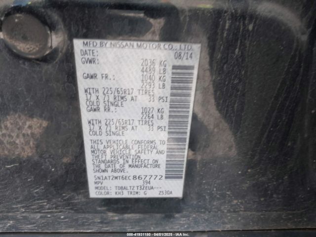 5N1AT2MT6EC867772 Nissan ROGUE SV