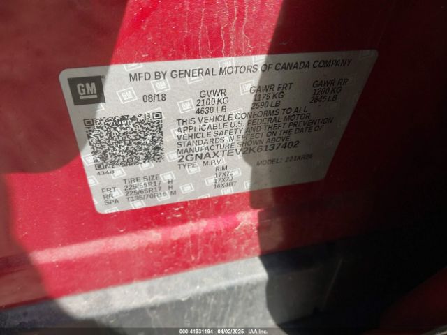 2GNAXTEV2K6137402 Chevrolet EQUINOX LT