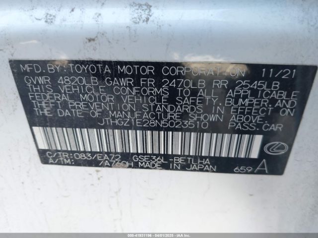 JTHGZ1E28N5023510 Lexus Is 350 F Sport