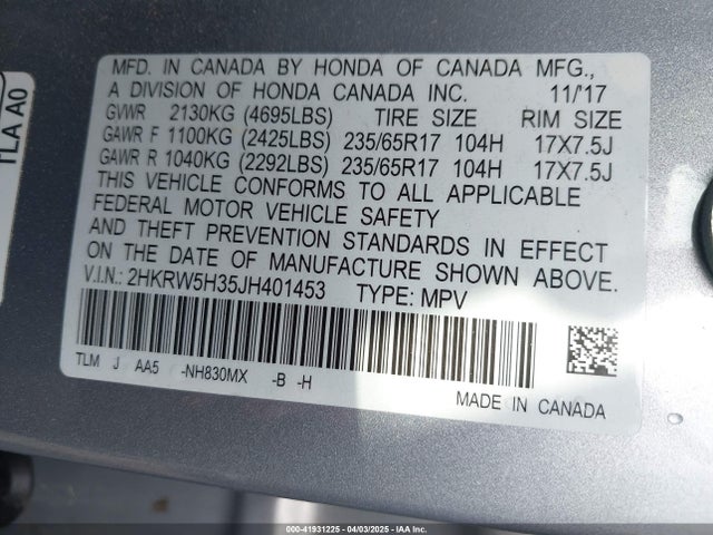 2HKRW5H35JH401453 Honda CR-V LX