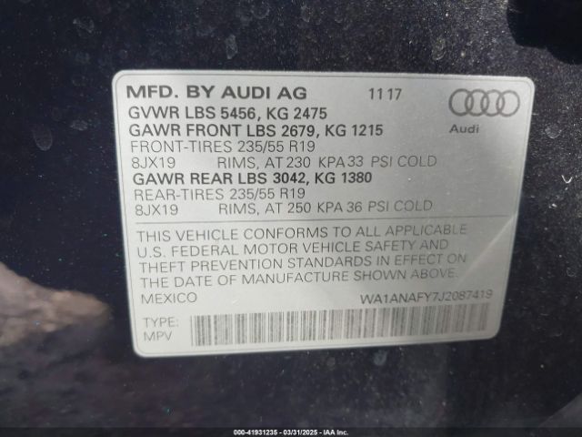 WA1ANAFY7J2087419 Audi Q5 2.0t Premium/2.0t Tech Premium