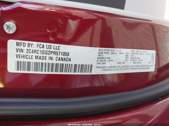 2C4RC1GG2PR571058 Chrysler Pacifica Limited