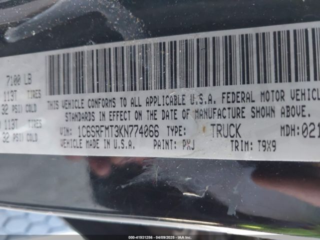 1C6SRFMT3KN774066 RAM 1500 Big Horn/lone Star  4x4 6'4 Box