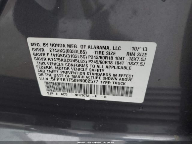5FPYK1F50EB002577 Honda Ridgeline Rtl