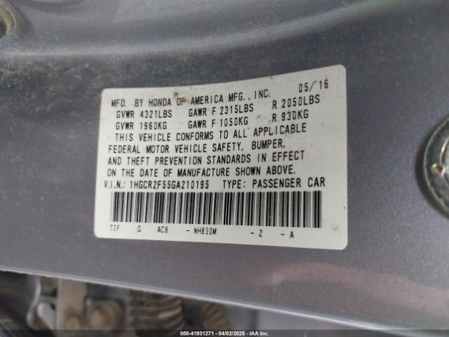 1HGCR2F55GA210195 Honda Accord Sport