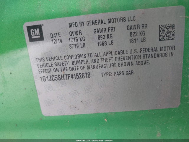 1G1JC5SH7F4152878 Chevrolet Sonic Lt Auto