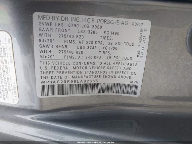 2008 PORSCHE CAYENNE WP1AC29P98LA82665 Photo 8