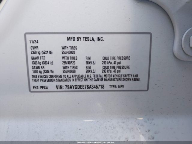 2025 TESLA MODEL Y 7SAYGDEE7SA345718 Photo 8
