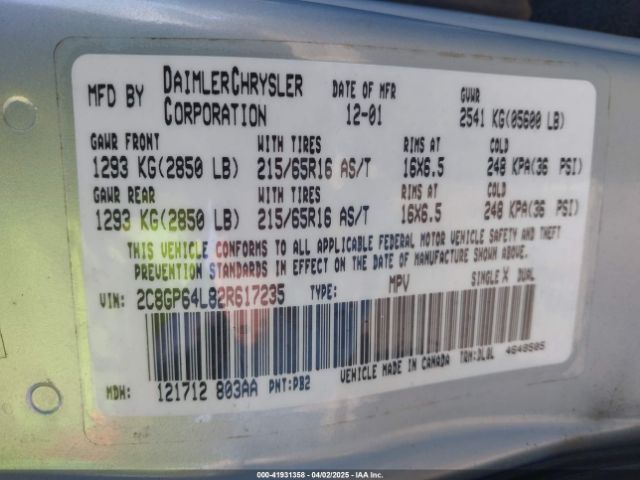 2002 CHRYSLER TOWN & COUNTRY 2C8GP64L82R617235 Photo 8