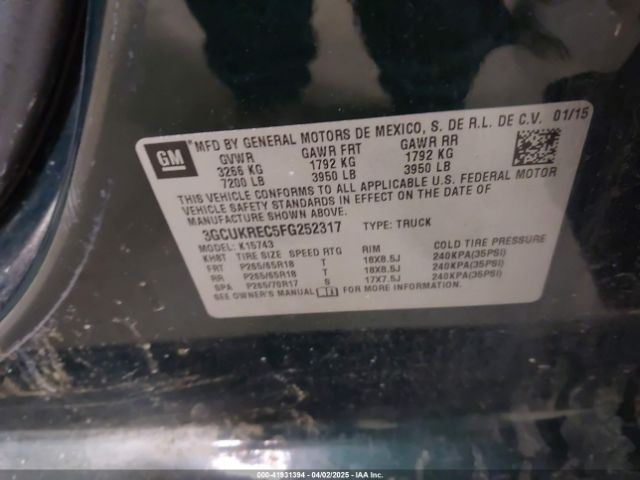 3GCUKREC5FG252317 Chevrolet Silverado 1500 2lt