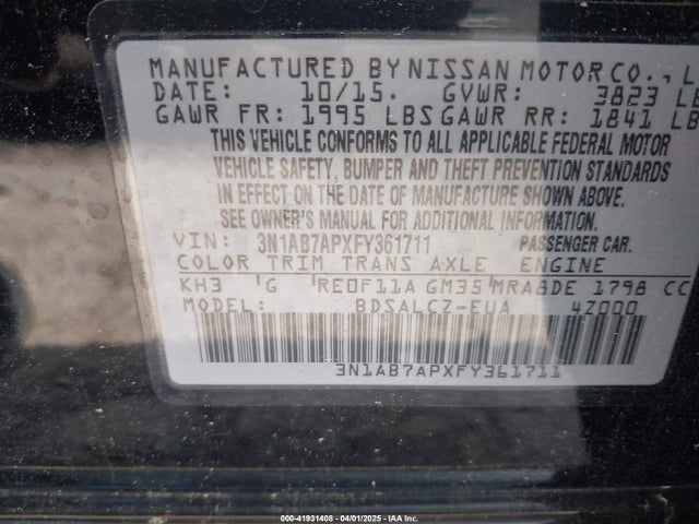 3N1AB7APXFY361711 Nissan SENTRA S