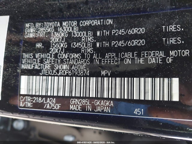 JTEKU5JR0P6193874 Toyota 4runner Limited