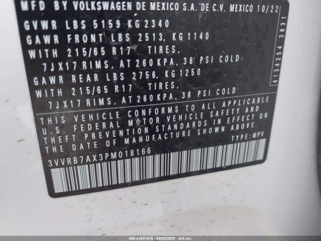 3VVRB7AX3PM018166 Volkswagen Tiguan 2.0t S