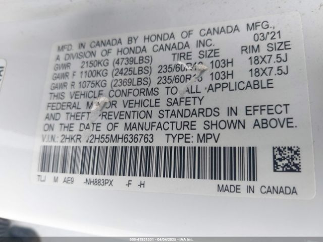 2HKRW2H55MH636763 Honda Cr-v Awd Ex