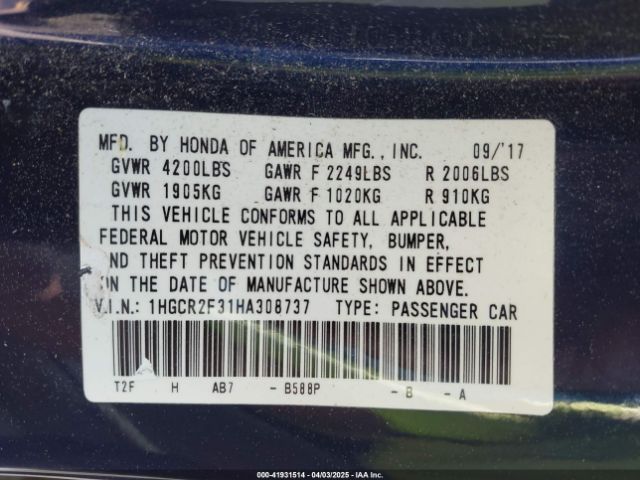 1HGCR2F31HA308737 Honda ACCORD LX