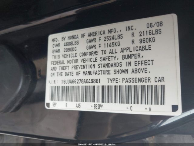 2008 ACURA TL 19UUA662788049861 Photo 8