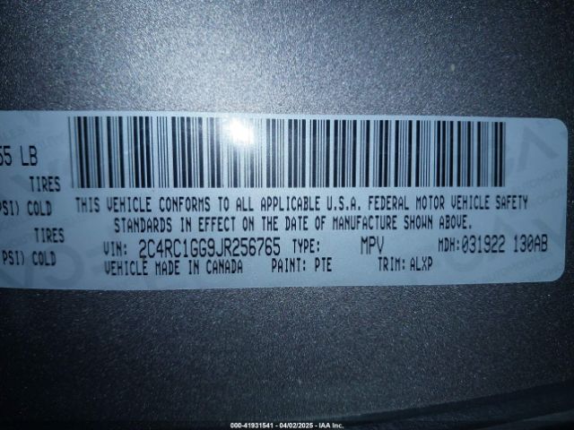 2C4RC1GG9JR256765 Chrysler Pacifica Limited