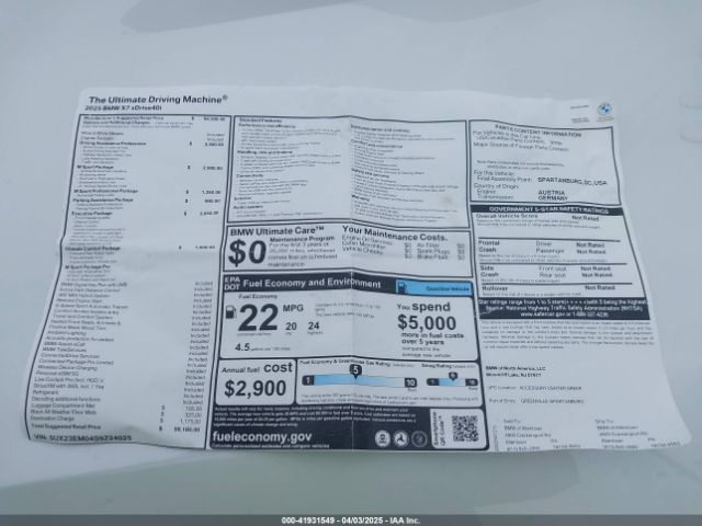 5UX23EM04S9Z24025 BMW X7 Xdrive40i