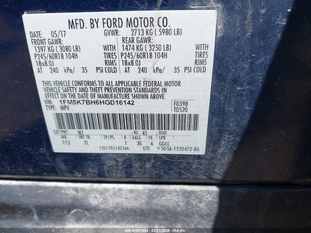 1FM5K7BH6HGD16142 Ford Explorer