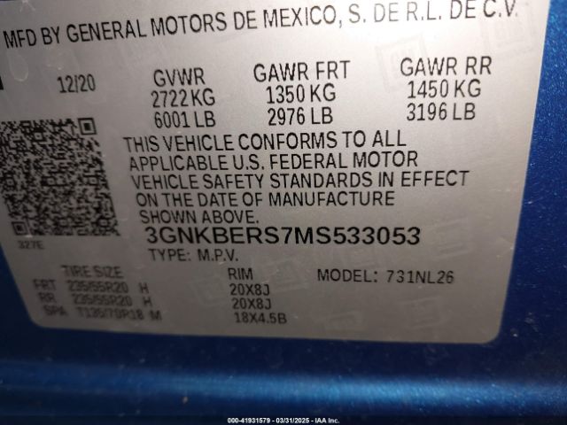 3GNKBERS7MS533053 Chevrolet Blazer Fwd Rs