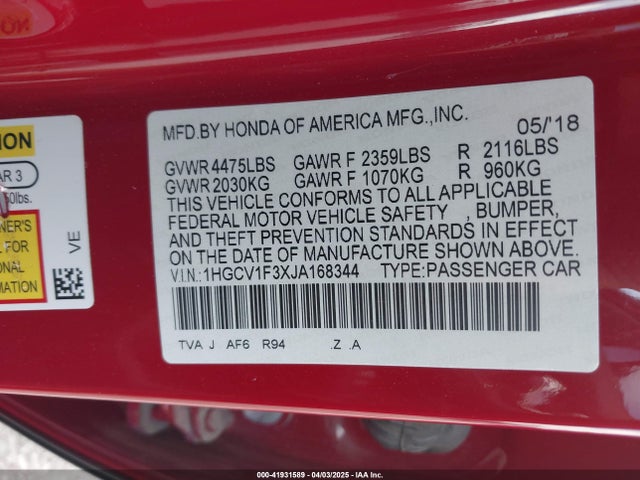 1HGCV1F3XJA168344 Honda Accord Sport
