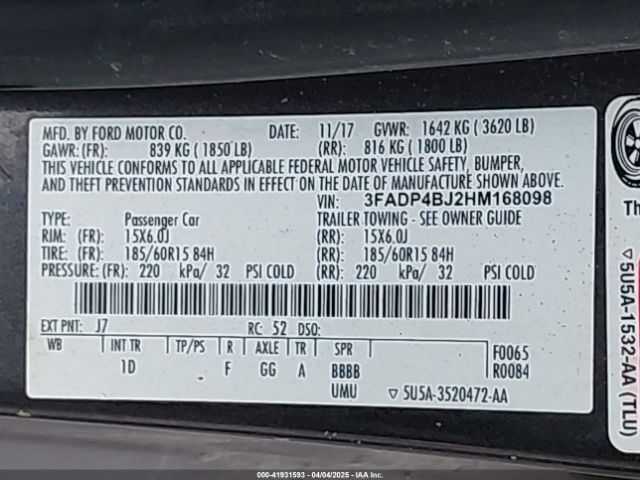 3FADP4BJ2HM168098 Ford FIESTA SE