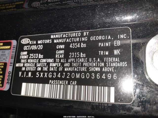 5XXG34J20MG036496 KIA K5 EX