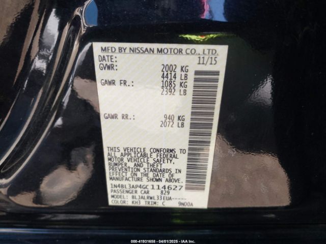 1N4BL3AP4GC114627 Nissan Altima 3.5 Sl/3.5 Sr