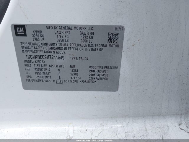 1GCVKREC9HZ211549 Chevrolet Silverado 1500 1lt