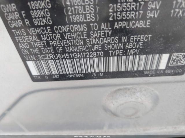 3CZRU6H51GM722870 Honda HR-V EX