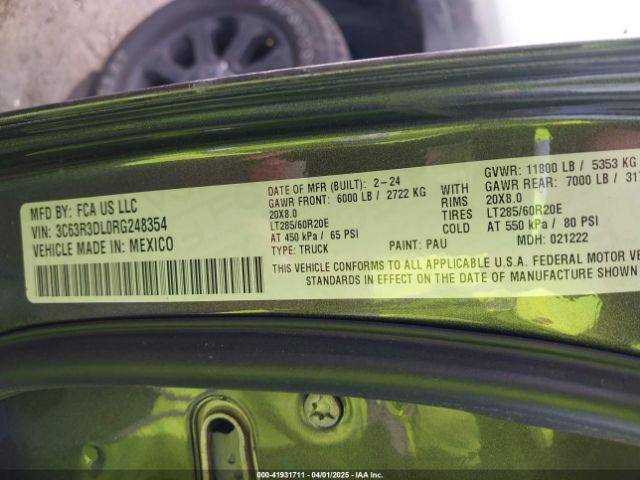 3C63R3DL0RG248354 Dodge Ram 3500 Big Horn  4x4 6'4 Box