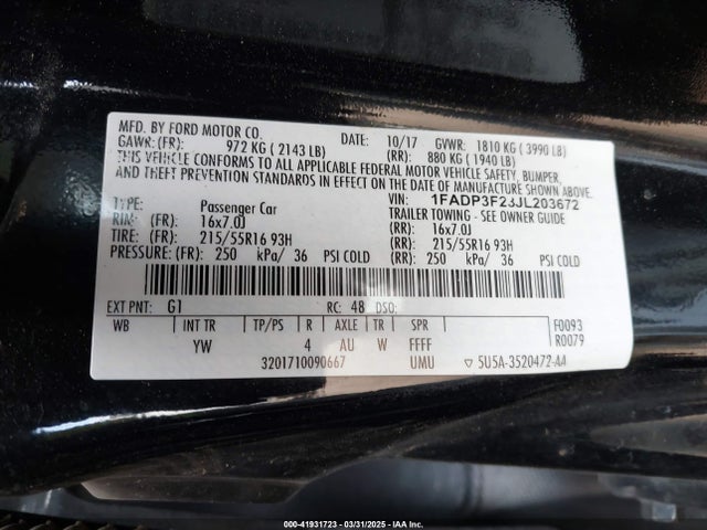 1FADP3F23JL203672 Ford FOCUS SE