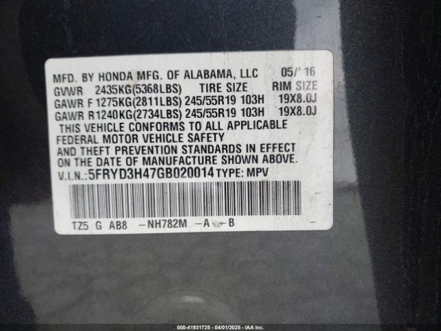 5FRYD3H47GB020014 Acura Mdx Technology   Acurawatch Plus Packages/technology Package