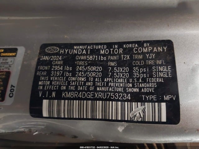 KM8R4DGEXRU753234 Hyundai Palisade Sel