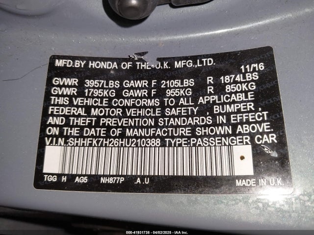SHHFK7H26HU210388 Honda Civic Lx