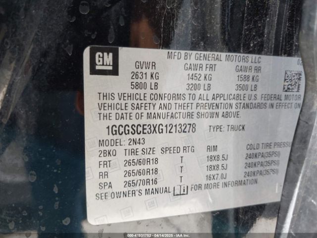 1GCGSCE3XG1213278 Chevrolet lfx - sidi, vvt, e85 max, aluminum
