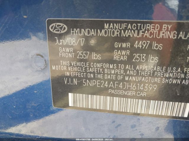 5NPE24AF4JH614399 Hyundai SONATA SE