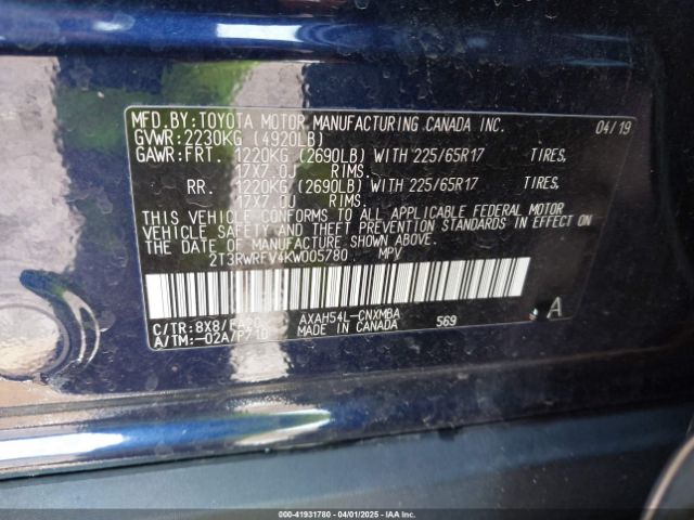 2T3RWRFV4KW005780 Toyota Rav4 Hybrid Xle