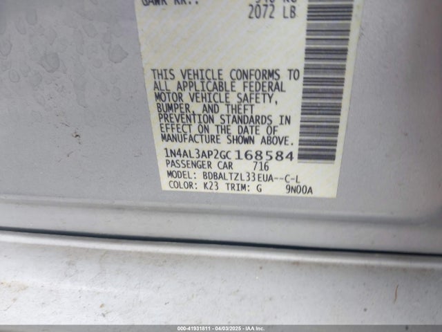 1N4AL3AP2GC168584 Nissan Altima 2.5 Sl