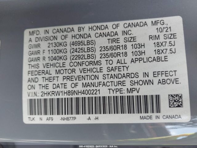 2022 HONDA CR-V 2HKRW1H89NH400221 Photo 8
