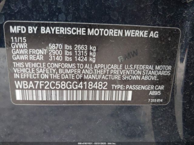WBA7F2C58GG418482 BMW 750i Xdrive