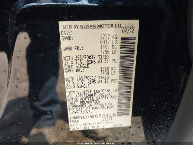Nissan Frontier Pro-x 4x2 2022 1N6ED1EJXNN654416 Image 9
