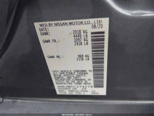 1N4BL4BW7LC274278 Nissan Altima S Intelligent Awd