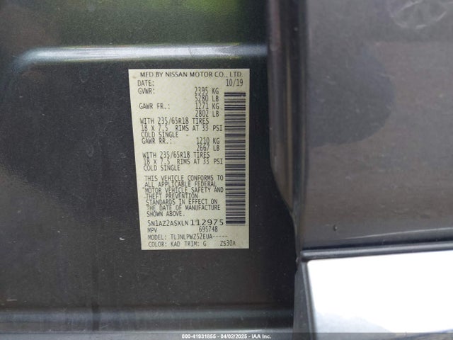 Nissan Murano S Intelligent Awd 2020 5N1AZ2ASXLN112975 Image 9